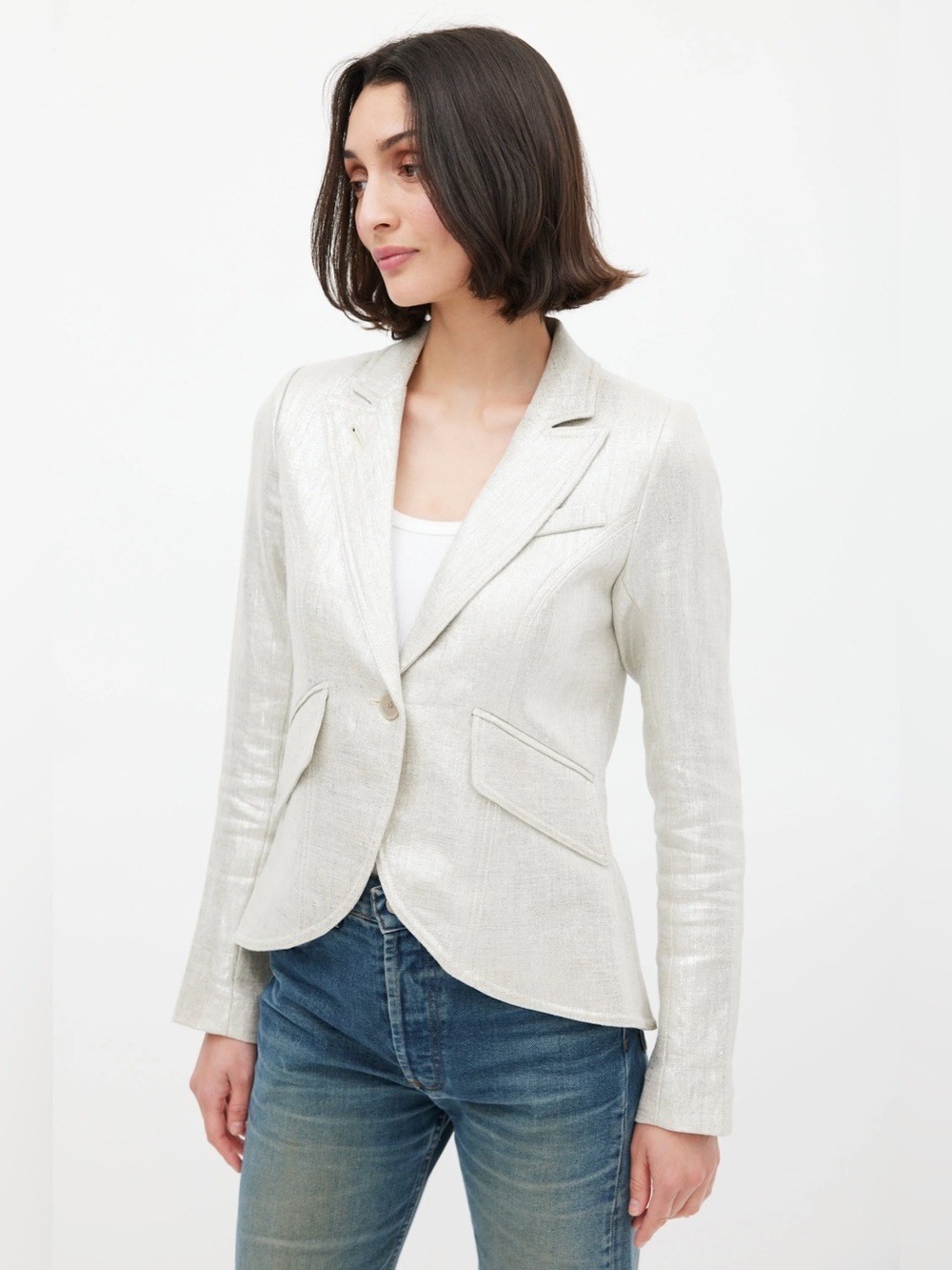 Smythe Coated Linen Off White One Button Blazer